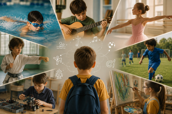 Enfant autiste face à différentes activités extrascolaires comme la natation, la musique, le sport, l’art et la robotique.