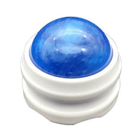 Boule de massage bleue montée sur une base blanche, conçue pour soulager les tensions musculaires et améliorer la circulation