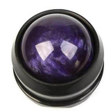 Boule de massage violette montée sur une base noire, conçue pour soulager les tensions et améliorer la circulation.