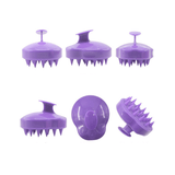 Vue multiple de la brosse à shampoing violette montrant ses différentes faces et son design pratique