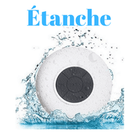 Enceinte portable waterproof blanche, étanche, idéale pour la salle de bain ou la douche.