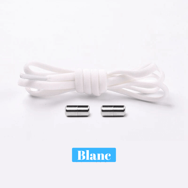 Lacets élastiques blancs avec fermoirs métalliques, parfaits pour un maintien optimal et un look épuré