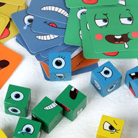 Ensemble de cubes colorés et de cartes représentant différentes émotions, un jeu ludique pour identifier et exprimer ses sentiments