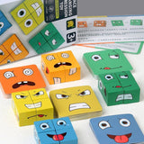 Le Jeu des Émotions avec des cubes et cartes de visages colorés, permettant aux enfants de reconnaître et de jouer autour des différentes expressions faciales.
