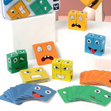 Ensemble complet du Jeu des Émotions avec plusieurs cubes et cartes, illustrant un large éventail d’expressions faciales pour un apprentissage interactif