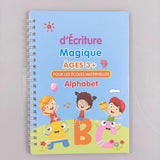 Couverture du cahier “d’Écriture Magique Âges 3+” axé sur l’alphabet, conçu pour les écoles maternelles et l’initiation à l’écriture.