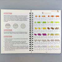 Page présentant des remarques sur l’utilisation du cahier ainsi qu’un exercice de soustraction illustré, pour apprendre les mathématiques de façon ludique.