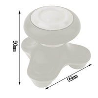 Masseur vibrant blanc avec indications de dimensions (90 mm de haut pour 99 mm de large) et câble USB