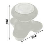 Masseur vibrant blanc avec indications de dimensions (90 mm de haut pour 99 mm de large) et câble USB