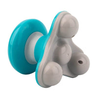 Vue détaillée du dessous du Masseur vibrant bleu, montrant les trois têtes de massage arrondies