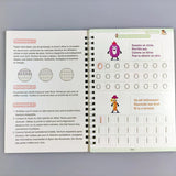 Page détaillant les consignes d’emploi et montrant des exercices de tracé des chiffres (0 et 1), avec un design coloré et amusant.