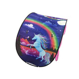 Paravent de lit thème licorne avec un grand arc-en-ciel et un décor féerique