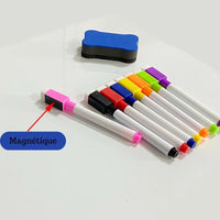 Ensemble de feutres magnétiques aux couleurs variées et effaceur pour le Planificateur mensuel