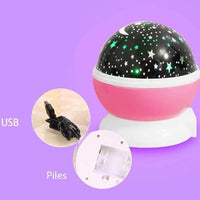 Projecteur Starry sky rose, montrant la prise USB et l’emplacement pour piles