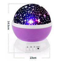 Projecteur Starry sky violet avec ses dimensions : 14,5 cm de haut pour 13 cm de diamètre