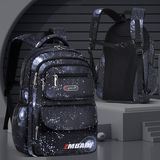 Sac à dos à compartiment motif galaxie noir et blanc, présenté de face et de dos