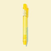 Stylo gomme jaune transparent vu de face 