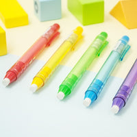 Lot de stylos gomme de différentes couleurs (rouge, jaune, vert, bleu et violet)