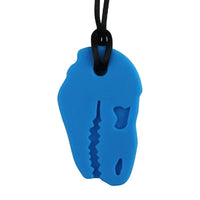 collier à mâcher tête de dinosaure bleu
