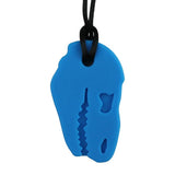 collier à mâcher tête de dinosaure bleu