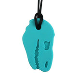 collier à mâcher tête de dinosaure bleue